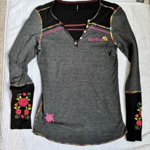 Alp N Rock Charcoal and Black Floral Embroidered Long Sleeve